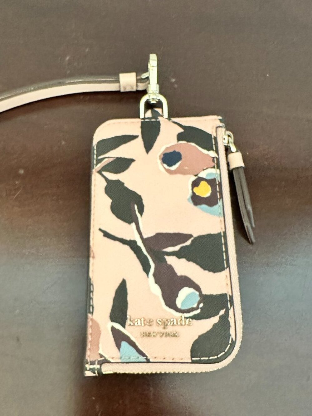 Kate Spade Staci ID Card Case Lanyard Multi Pink Zip
